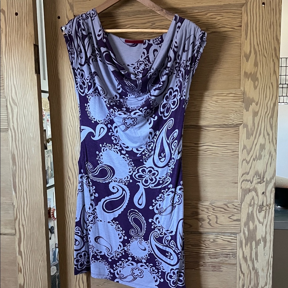 Velvet Purple and White Paisley Mini Dress